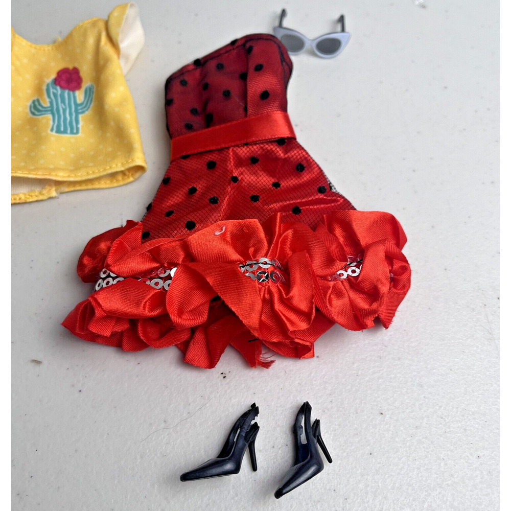 Barbie Doll Clothes Fashion 2 Outfits Shoes Heels Purse Sunglasses 9 Piece Lot - Picture 2 of 7